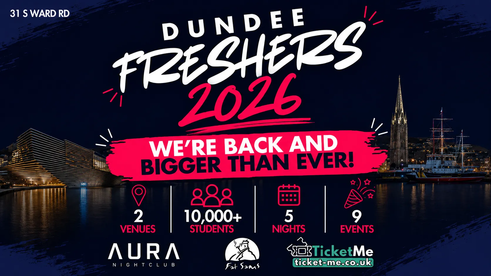 Dundee Freshers 2026 — back and bigger than ever: 2 venues, 10,000+ students, 5 nights, 9 events